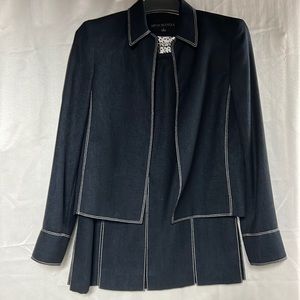 Beautiful navy & white jacket WITH skirt, by Nipon Boutique. Skirt is 24” long